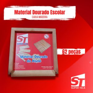 Material Dourado Escolar 62 peças - Caixa em Madeira