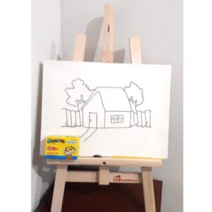 Kit Infantil de Pintura  – Cavalete de Pintura 70 cm, 1 Tela de pintura riscadas 30×40