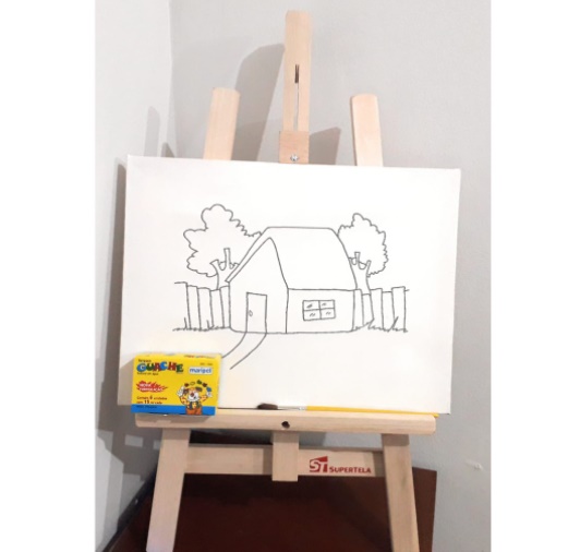Kit Infantil de Pintura  - Cavalete de Pintura 70 cm, 1 Tela de pintura riscadas 30x40