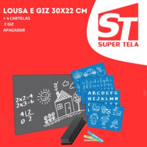 Lousa Infantil Blackboard 30x22 cm - 4 cartelas didáticas, giz e apagador.